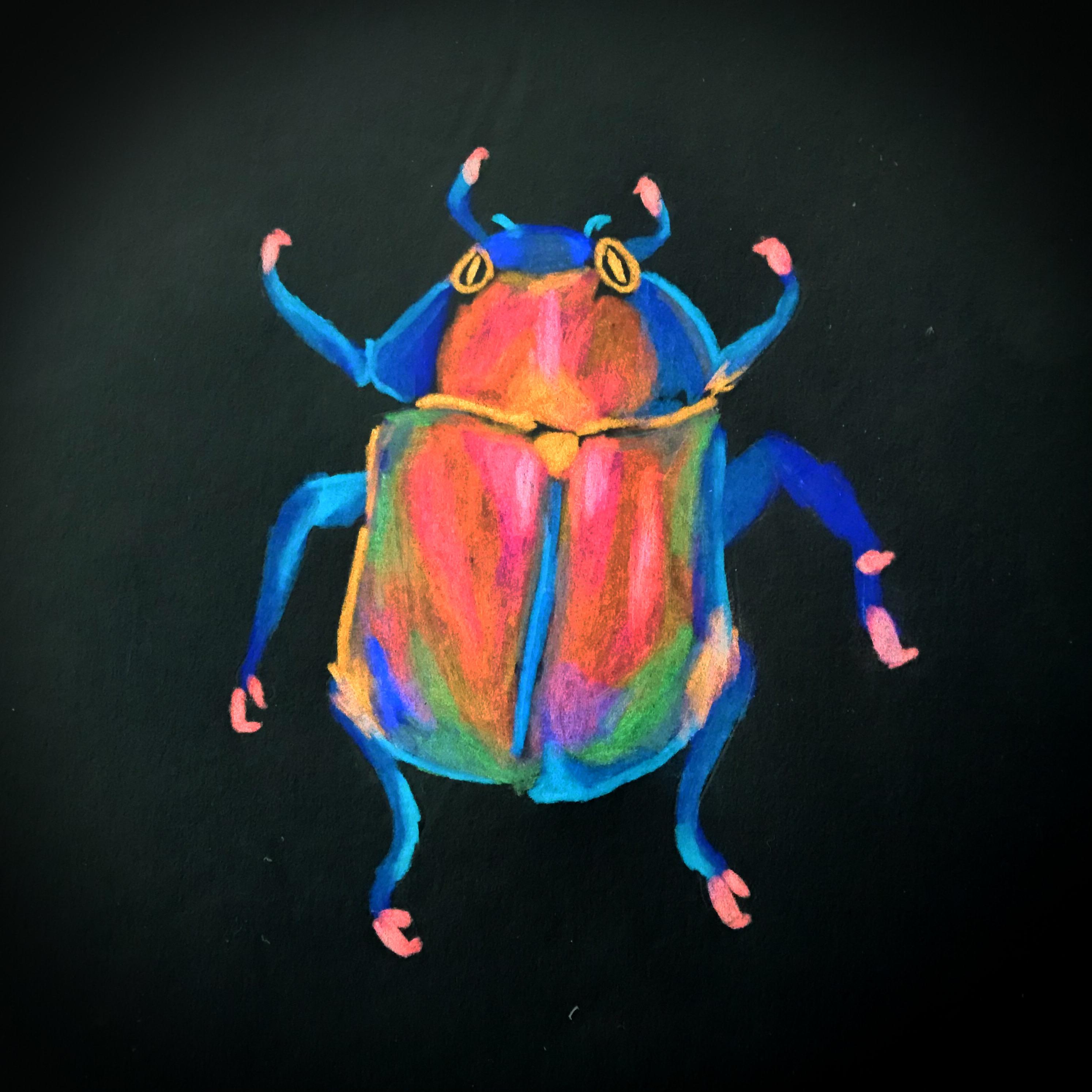 A stripped-down insect-like figure, simplified and exposed without the heavier patterning of the related works.